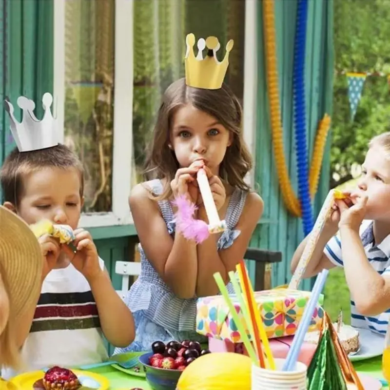 10Pcs Happy Birthday Paper Hats Cap Prince Princess Crown Party Decoration for boy girl 5Pcs Silver/5pcs gold Crown