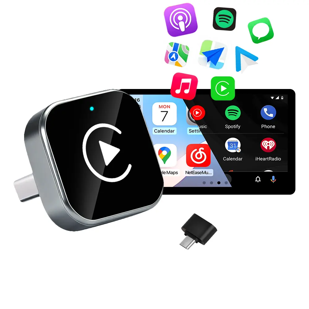 2026 New Mini Wireless CarPlay & Android Auto Adapter , 2-in-1 Wired to Wireless Converter, 5GHz WiFi, Bluetooth 5.0, Plug & Play, Fast Auto Connection for iPhone