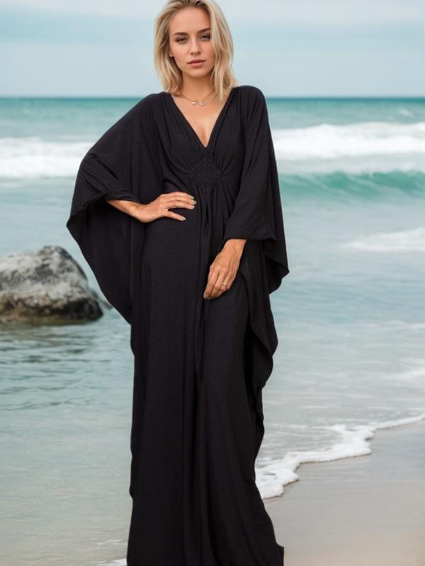 Women's Kaftan Dresses, Plus Size Bathing Suit Cover Up, V-Neck Batwing Design, Loose Fit Moroccan Style Mumu Dress, Batwing Sleeve Kaftan