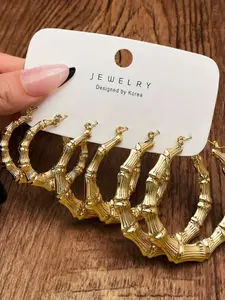 Women's Fashion Earrings Set, Earring Stacking Set, Stackable Earrings, Personalized Jewelry Accessories, Fashionable Jewelry Accessories, High-End Vintage Design, Lightweight Bamboo Style, Perfect for Parties & Daily Wear