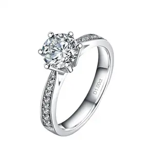 Loveden Copper Moissanite Ring, Classic 6-Prong Half Eternity Band, 1CT Simulated Diamond Ring, Platinum-Plated Engagement & Promise Ring