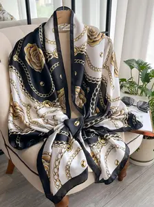 Women's Chain Print Design Scarf, Lightweight Silky Feel Shoulder Wrap, Fashionable Scarf for Daily Wear, Perfect Year-Round Fashion Accessory