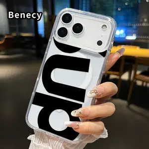 Magnetic Soft Phone Case for iPhone 17 Pro Max 17 Air Creative Letters Pattern Anti-Yellowing Shockproof ultra-thin Silicone Crystal Transparent Acrylic Large Hole Cover Supports Wireless Charging Cellphone Smartphone Casing