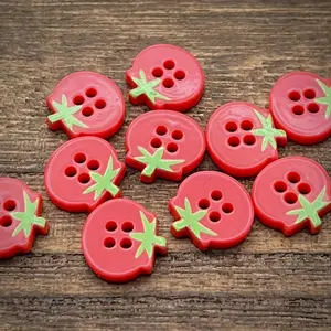 Cute Tomato Design 4-hole Raw Edge Button, 10pcs/set Resin Craft Button, DIY Fashion Apparel and Decorations Button for Clothes, Bags, Crafts