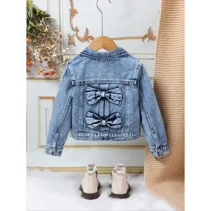 Women's denim jacket jacket, new light washed blue comfortable and fashionable retro sweet bow decoration, daily wear outerwearRAIMENTRY