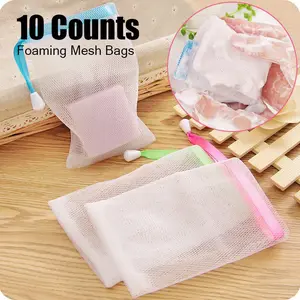 10 Counts Mesh Bags for Soap，Mesh Soap Saver Bag on Face，Making Foaming Mesh Bag，Mesh Storage Bags，Mesh Organizing Bags，Soap Saver Bags for Bath and Face Cleansing，Drawstring Hanging， Personal Cleaning