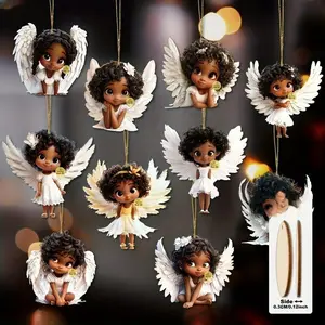 Cute Black Angel Ornament 10pcs Set 2D Flat Wooden Pendant Afro American Holidays Party Home  Topper Christmas Tree   christmas shopping christmas gingerbread christmas decor christmas tree lights traditional grinch christmas candyland christmas decor