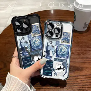 Ocean Whale Shark Collage Phone Case |   Reinforced Corner Anti-Fall Electroplated Frame |   Marine Life Fan Daily & Nature Gifting |   Vintage Nautical Blue Ocean Aesthetic (Compatible with iPhone 17-11 Pro Max/Plus/Air & Samsung Galaxy S22-S25)
