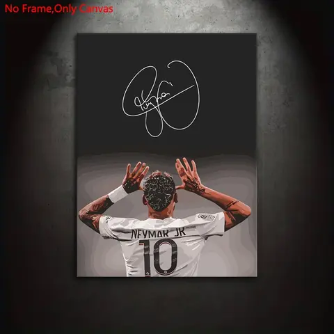 1 piece/set of frameless canvas painting print poster, Art canvas prints, classic graffiti art, Neymar signature illustration, gift for football sports fans, gift for bedroom, living room, wall decoration, Athlete Wall Decor