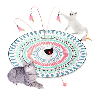 3 in 1 Automatic Interactive Cat Toy, Cat Laser Pointer Toy with Random Trajectory, Hide and Seek Moving Feather, Rechargeable Electronic Teaser Wand for Bored Indoor Cats
