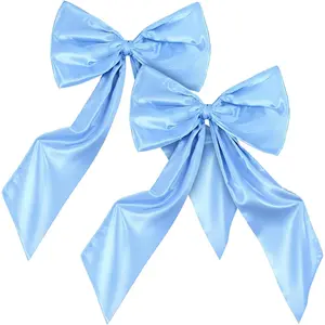 2 Pcs Large Blue Satin Bow for Backdrop, 22 x 39 Inches Big Coquette Bow Decorations for Party, Giant Ribbon Tie Hanging Gift for Coquette Room Decor, Birthday Party Backdrop Wall Decor