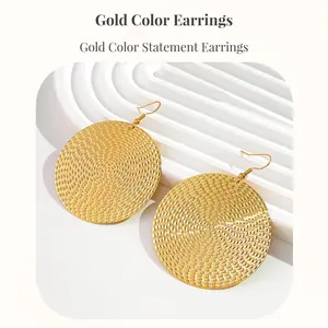 Trendy Oversized Circular Earrings Gold Electroplated Lightweight Statement Earrings for Girls Women Elegant Gift Idea birthday gifts for gf