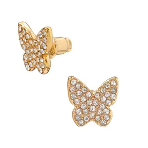 Arria Sparkling Butterfly Stud Earrings in Gold Tone with Glass Stones – 10.5mm