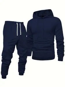 Customer Favorite: Men's Casual Sports Set - Long Sleeve Hoodie and Drawstring Sweatpants, Solid Color, Polyester, Machine Washable - Perfect Choice for Spring/Autumn