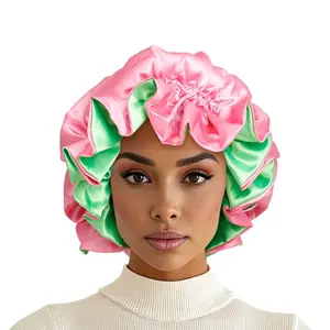 AKA Sorority Pink Green Satin Sleep Bonnet Cap