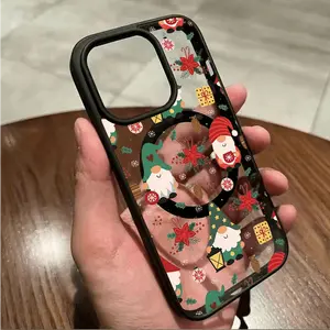 Christmas elf pattern phone case, supports wireless charging. Macaron magnetic phone case, suitable for iPhone 11 to 17 Pro Max, compatible with Galaxy S25, S24 and S23 Ultra.