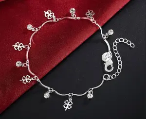 Lucky Four Leaf Clover 9" Silver Charm Bracelet
