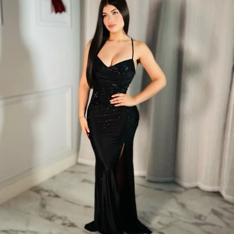 long hershka black dress thick straps - TikTok Shop