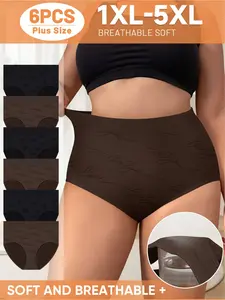 6-Pack Plus Size Bliss 1xl-5xl Breathable Softies, Casual Plain Underwater Clothing, Spring & Fall All-Day Comfort Underwear