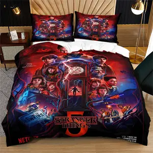 2/3 Piece "Stranger Things" Pattern Duvet Cover Set, Decorative Duvet Cover, Suitable for Bedroom Decoration Bedding, Bed Sets, Gift for Teenagers and Adults, Including 1 Duvet Cover and 1 or 2 Pillowcases without a Core and Pillow, Bed Sets Supplies