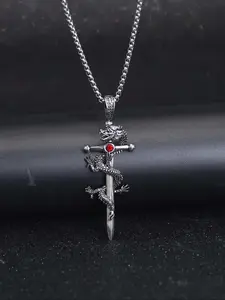 Men's Dragon & Sword Design Pendant Necklace, Cross Necklaces, Punk Streetwear Chain Necklace, Goth Jewelry for Party, Daily Clothing Decor for Men & Women