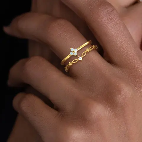 VENOCO Female 14K Antitarnish Plated Minimalist Gold-Tone Ring Stack - Dainty Cubic Zirconia Daily Promise Rings, Wedding Jewelry Gifts