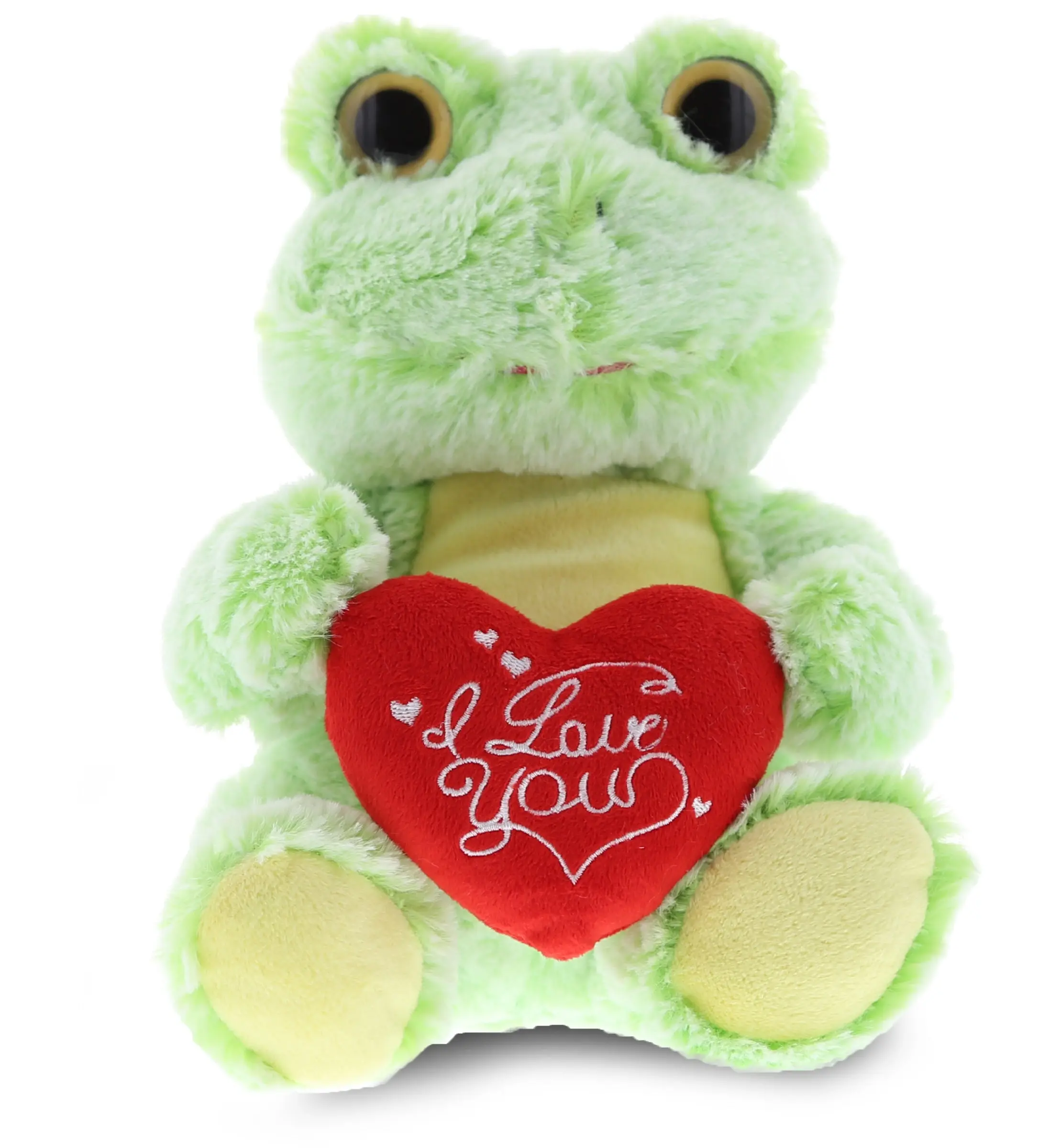DOLLIBU Embroidered Polyester Realistic Sitting Frog Stuffed Toy - 6.5x2.8x2.6in Super-Soft Plush, Red Heart "I Love You" Message, Valentine's Day Boyfriend/Husband Gift, Romantic Date Adult Bedroom Accessory