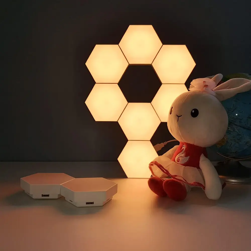 SERBASIC Dimmable Hexagonal Wall Lights - 1/6/10 Packs Geometric Design Modern LED Lamps, 3 Light Colors Touch-Sensitive USB-Powered DIY Assembled Lighting for Living Room, Christmas Gift