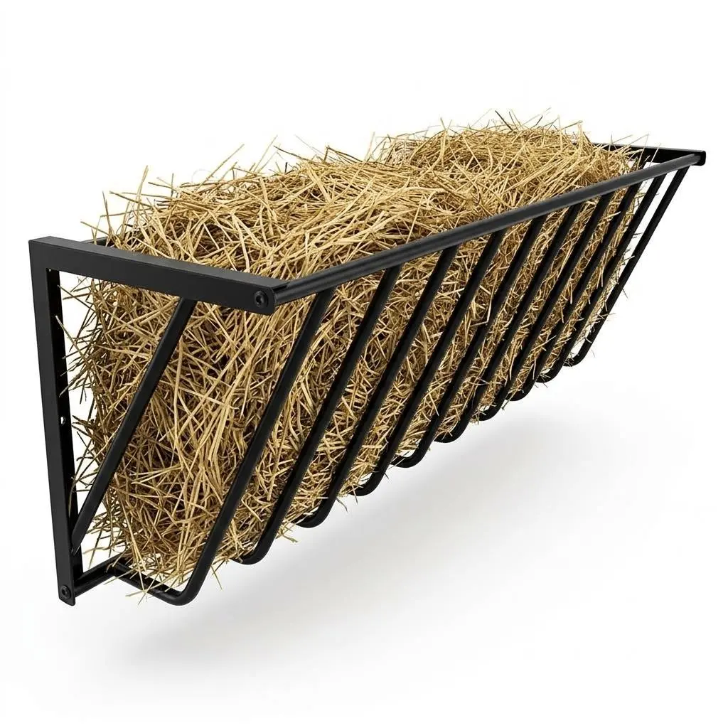 Wall-Mounted Heavy-Duty Metallic Carbon Steel Hay Feeder, 63-in Space-Saving Multi-Sided 67-gal Hay Rack for Farm Stable Sheep to Slow Eating