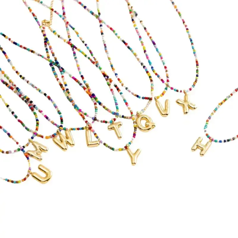 Colorful Beaded Initial Necklace for Women, Personalized A-Z Alphabet Letter Pendant, Hypoallergenic Jewelry Birthday Gift, Chain, Beaded Necklaces, Custom Necklaces