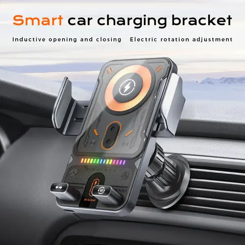 BiLOLLY Car Charger & Holder Combo, 15W Wireless Charging Stand with Built-in Upgraded Chip, Automatic Align, Electric Induction Open/Close, Adjustable Electric Horizontal-Vertical Rotation, Air Outlet Mount, Car Gadgets for Smartphones