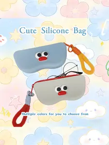 Cute Creative Portable Eyeglass Case, Student Travel Outing Lightweight Sunglasses Box, Cartoon Simple Silicone Storage Bag