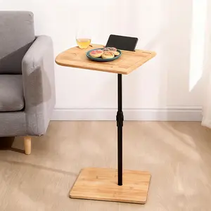 Couch Tray Table Bamboo Height Adjustable Side Table for Sofa C-shaped Oval End Tables with Slots for Bed & Chairs in Living Room & Bedroom (Oval + Rectangle)