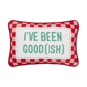 Peking Handicraft 31AV319C12OB 8 x 12 in. I Have Been Good Ish Embroidered Needlepoint Style Blown in Filler Hook Pillow, Multi Color