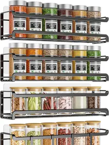 Spice Rack wall mounted 4 Pack, Space-Saving Spice Organizer for Spice Jars and Seasonings,Screw or Adhesive Hanging Spice Rack Organizer for Your Kitchen Cabinet,or Pantry Door