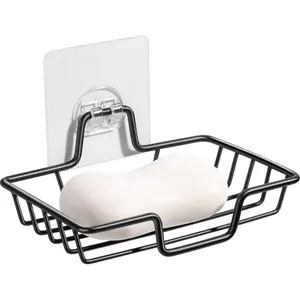 Rainspire Bar Soap Holder for Shower, 304 Stainless Steel Rustproof, Wall Adhesive, Soap Tray Bar Soap Sponge Holder for Bathroom & Kitchen, Square, Black