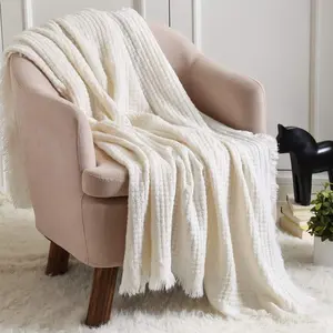 CREVENT Knitted Blanket Small Square Pattern, Lightweight Soft decorative throw blanket for Couch, Sofa, Bed,  50x60 Inches