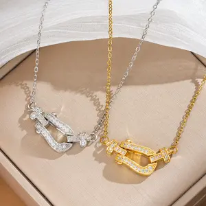 Women’s Non-Natural Crystal Horseshoe Necklace - Fashionable Minimalist Design, Versatile Niche Style, Cubic Zirconia Accented Fully Studded Collarbone Chain