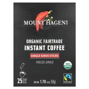 Mount Hagen Organic Fairtrade Instant Coffee, 25 Single Serve Sticks, 1.76 oz (50 g)