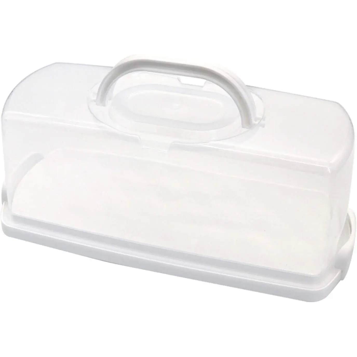 Plastic Rectangular Bread Box with Portable Handle, Loaf Cake Storage Container for Banana Bread, Pumpkin Bread, White