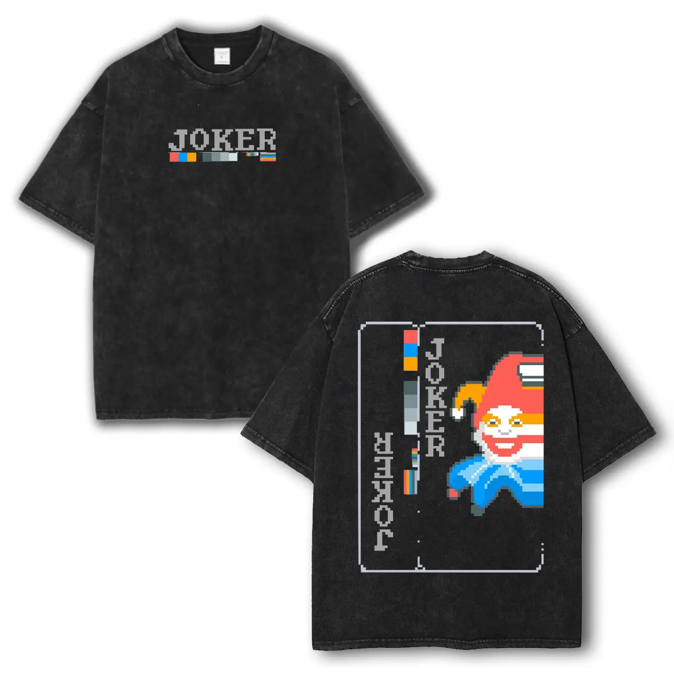 Balatro Misprint Joker Pixel Washed 2 sided printed T-Shirt, Menswear Tops shirts men, Cotton unisex graphic tees hoodie game merch Menswear Clothes Soft trendy game day unisex  Casual Straight casual apparel