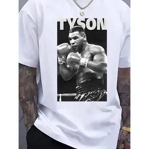 Boxer Graphic T-Shirt with Bold TYSON Print - Stylish Casual Tee Featuring Sporty Design and Detailed Arm Tattoo Look, Ideal for Gym, Outdoor Activities and Everyday Wear