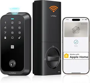 LNDU HK01W Support WiFi connection,Apple Home Key Smart Lock for Front Door, HomeKit Compatible Fingerprint Keypad Deadbolt with Built-in WiFi, Remote App Access, Auto Lock, Alexa Compatible, Matte Black