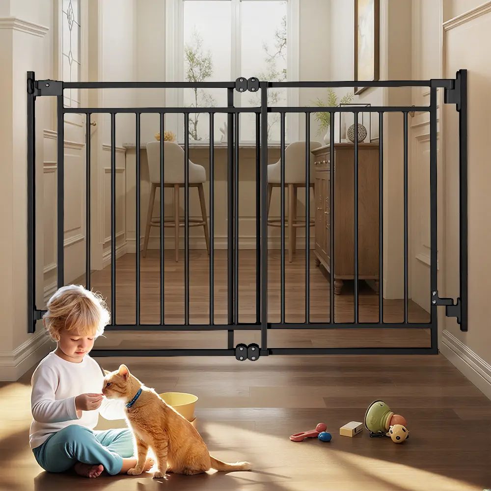 Baby Gate, 29" Extra Tall Walk-Through Safety Gate for Toddlers and Pets, Wall-Mounted with Self-Closing Door and Dual Locks, Adjustable 27.5"-43" Width