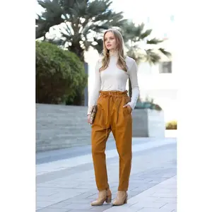 Stone Wash Paperbag Waist Pants