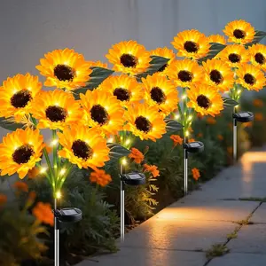 Solar Powered Outdoor Christmas Decoration, 6 Sunflower Lights, Solar Flower Lamp, Birthday Xmas Gift for Mom, Garden Lawn Wood Stake Light