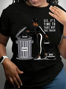 Men'S And Women'S "It'S Time to Dispose of The Garbage" Graphic T-Shirt - Casual Black Short Sleeve Crew Neck, Sturdy Material, Machine Washable, Funny Waste Sorting Design, Spring & Summer Top, Waste Sorting Tee