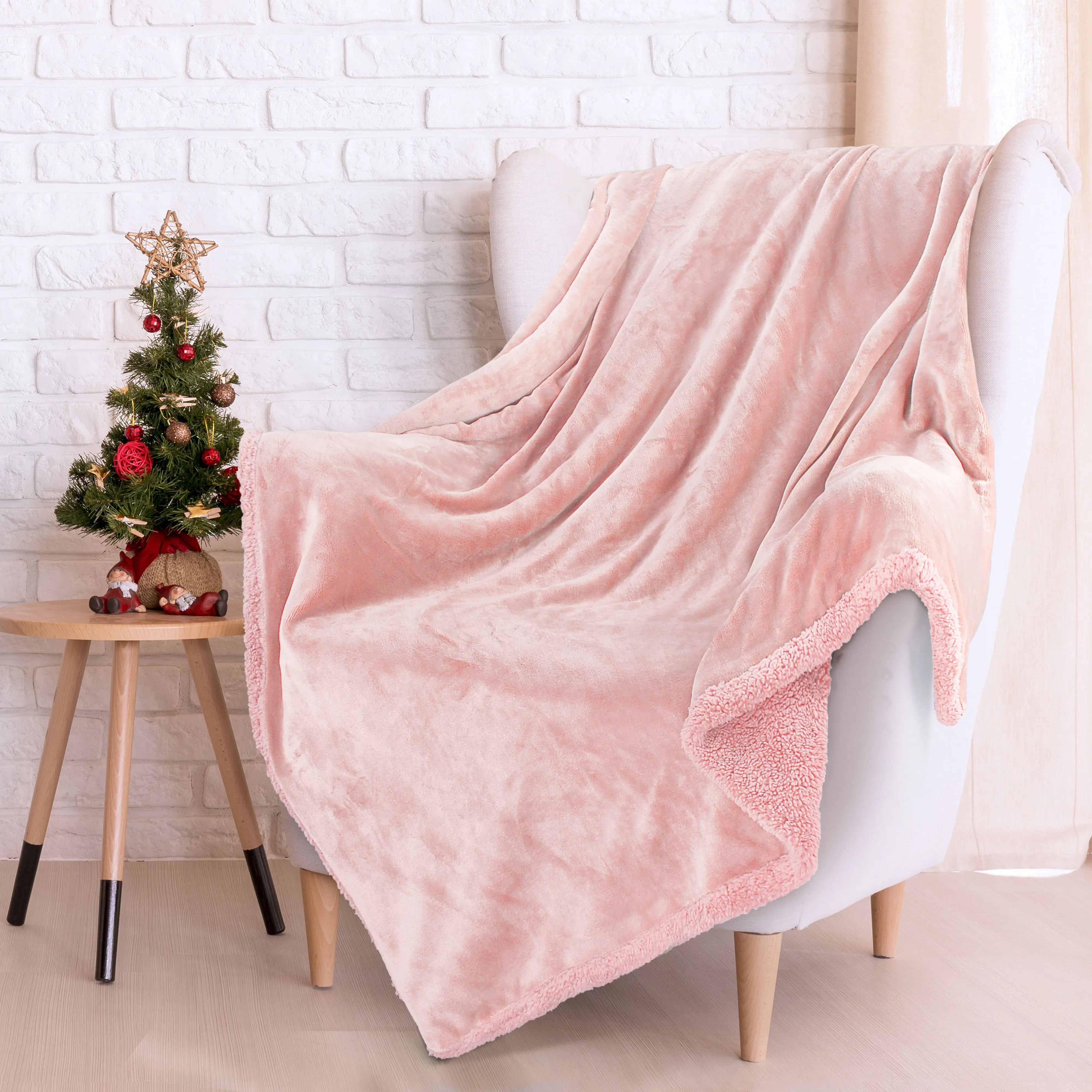 Catalonia Sherpa Throws Blanket, Luxury Match Color Super Soft Reversible Blanket