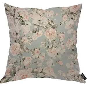 EKOBLA Watercolor Rose Throw Pillow Cover Vintage Flower Bud Garden Plants Elegance Botanical Cozy Square Cushion Case for Men Women Boys Girls Room Home Decor Cotton Linen 18x18 Inch