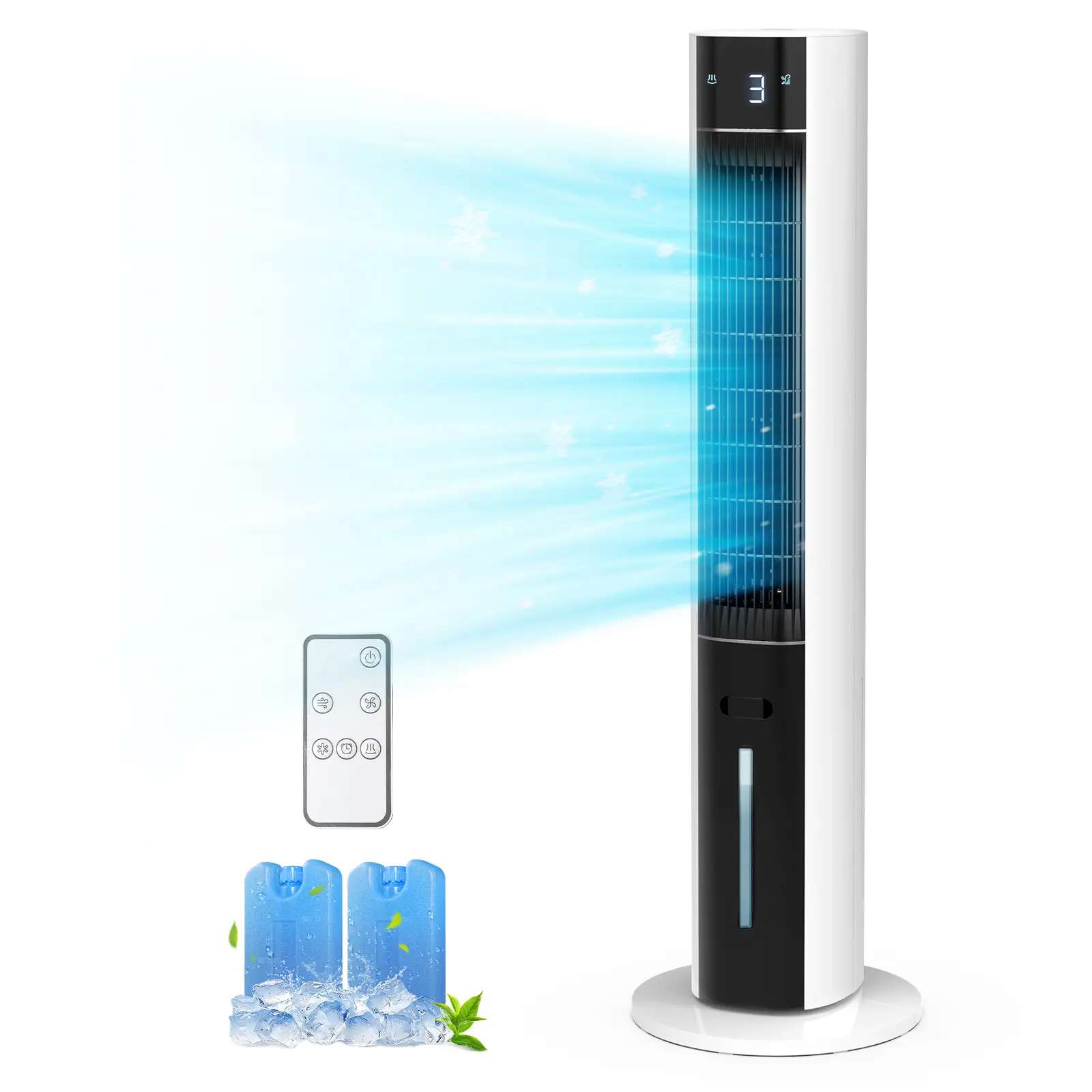 Portable Air Conditioners, 38’’ Evaporative Air Cooler w/Remote, 3L Water Tank & Ice Packs, 12H Timer Auto-off, Quiet Cooling Tower Fan For Bedroom Li